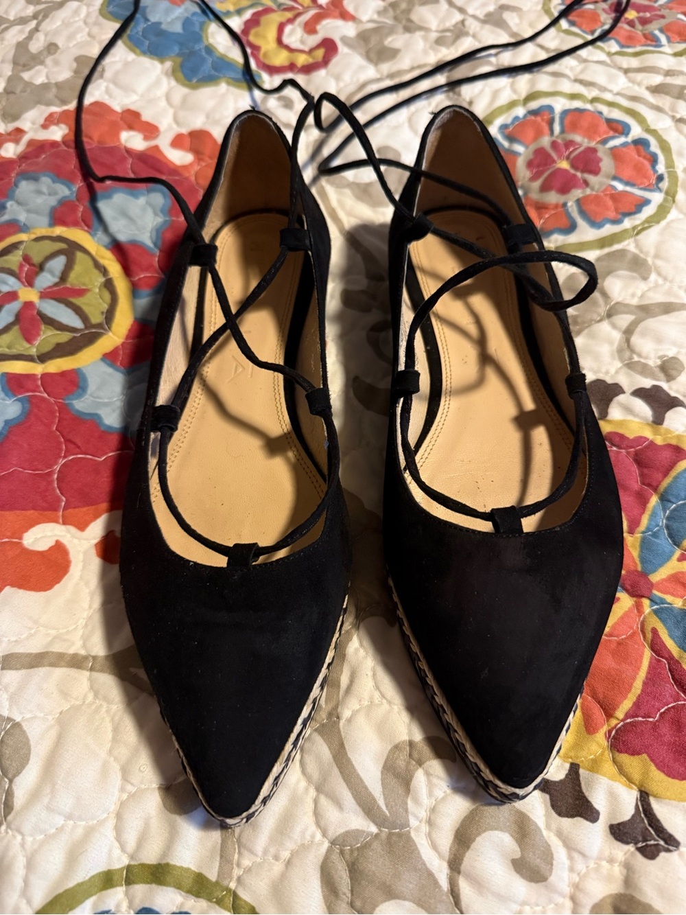 Black Lace-Up Pointed Toe Flats